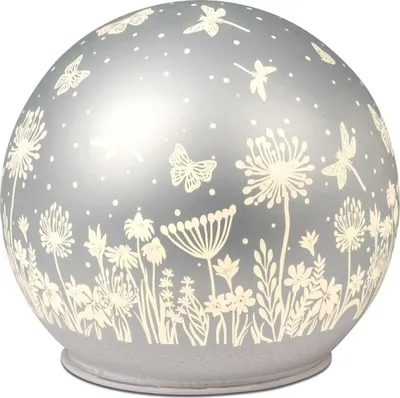 Produktbild von LED Kugellampe Deko Kugel Blumenwiese Pastell silber 12cm mit Timer Formano F26