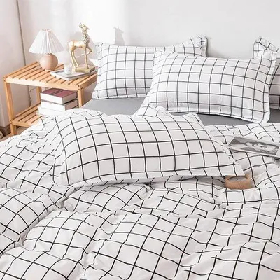 Produktbild von Famanu Bettwäsche Set Schwarz-Weiß Karomuster - 140 x 200 cm, 2-teilig, Mikrofasern