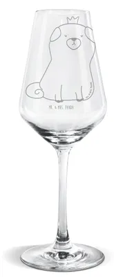 Produktbild von Mr. & Mrs. Panda Weinglas Mops Krone - Transparent - Geschenk, Weißweinkelch, wein glas, Königlich, Allergisch, König, Hund, Weißwein Kelch, Sprüche