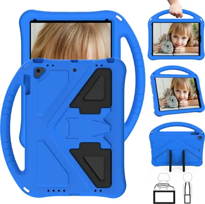 Obrázek produktu pro Dětské pouzdro pro iPad Air 2 / iPad 6th/ iPad Pro 9,7, Eva Lehký nárazuvzdorný skládací stojánek, dětský ochranný kryt Grip Blue