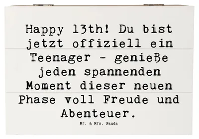 Produktbild von Mr. & Mrs. Panda Box Spruch 13. Geburtstag 22 x 15 cm - Weiß - Geschenk, geschenkkiste, Alter, Happy Birthday, schmuckkiste, inspirierende Erlebnisse, Meilenstein