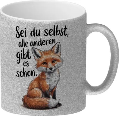 Produktbild von Neugieriger Fuchs Glitzer-Kaffeebecher Spruch sei du selbst