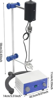 Produktbild von Labor Overhead-Rührer/Mixer - JJ-1 - 200 W - Einstellbare Drehzahl 200–2600 U/min - Timer 0–120 min - EU-Stecker - 20,5×14×60 cm - Schwarz/Weiß/Blau