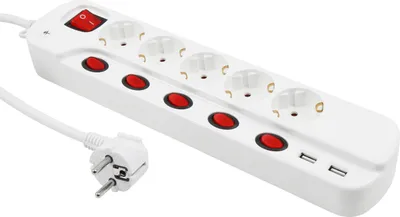 Produktbild von Zásuvková lišta McPower, 5-cestná s individuálnym prepínaním + 2x USB, 1,5 m napájací kábel