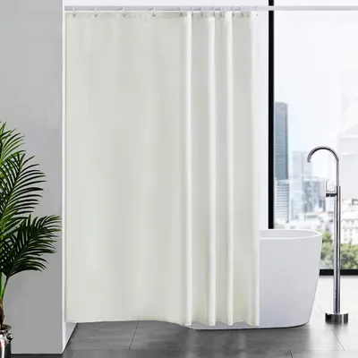Produktbild von Stoffduschvorhang, 180x200 cm, schimmelresistent und waschbar, Textilvorhang für Bad und Dusche, beigefarbener Duschvorhang mit 12 Duschringen.