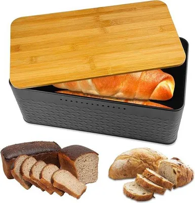 Produktbild von Brotkorb Küche Schneidebrett Brotbehälter Bamboodeckel 33x18x135cm schwarz