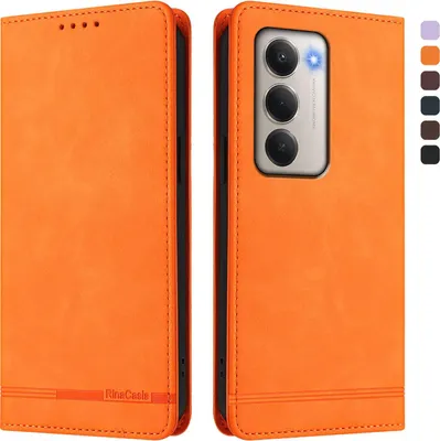 Produktbild von Hülle für Xiaomi Redmi 15 5G/4G, Retro Kunstleder Ständer Klapphülle mit Kartenfächer und Magnetische Orange