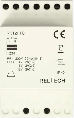 Produktbild von Reltech Klingel-Transformator, 230V, 4-8-12V, 2-2-2A, 1 Stk.