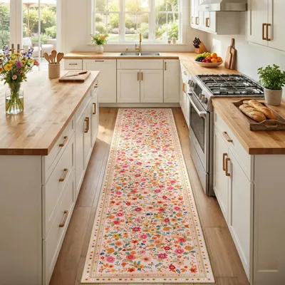 Produktbild von Omgoods – Waschbarer Teppich, 60x300 cm, im Boho-Stil mit Blumenmuster