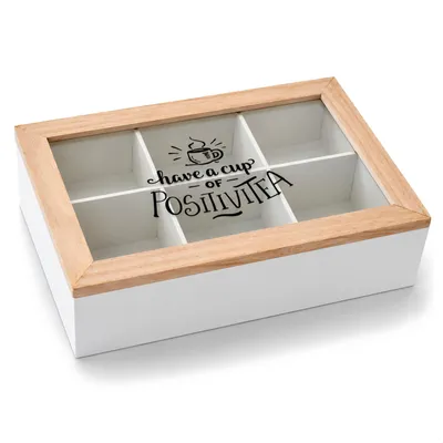 Productafbeelding van com-four® Thee-organizer met 6 vakken, theezakjesdoos, theekist van hout