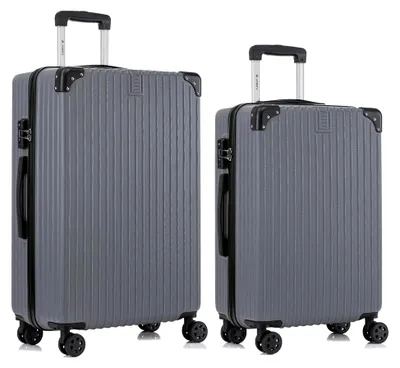 Produktbild von Hartschalen-Reisekoffer mit TSA-Schloss und YKK-Reißverschluss, Trolley-Kabinenkoffer mit 4 Rollen (Grau, L-XL-Set)