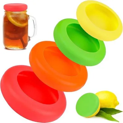 Imagen del producto de Conjunto de 4 tapas de silicona reutilizables Unyqoos® – tapas elásticas, reutilizables, de diámetros 9,5/8,5/7,5/6,5 cm, libres de BPA, aptas para lavavajillas, microondas y horno