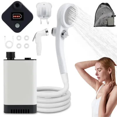 Obrázok produktu pre Prenosná kempingová sprcha – súprava na sprchovanie pre outdoorové aktivity – nabíjacie sprchové čerpadlo – cestovná sprcha – vhodná na kemping, pláž, do auta, pre domáce zvieratá