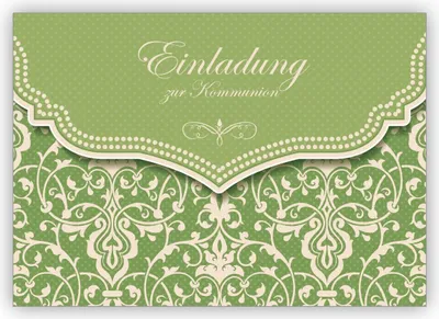 Produktbild von 4x Frische Einladungskarte mit Vintage Damast Muster in Frühlings grün für Mädchen: Einladung zur Kommunion
