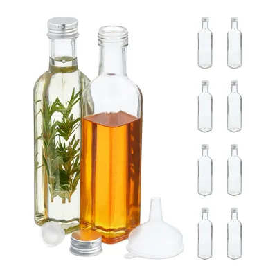 Immagine prodotto di Bottiglie Relaxdays da riempire, set da 10, bottiglie di vetro vuote, per liquori, olio, succhi, grappa, 250 ml, trasparenti