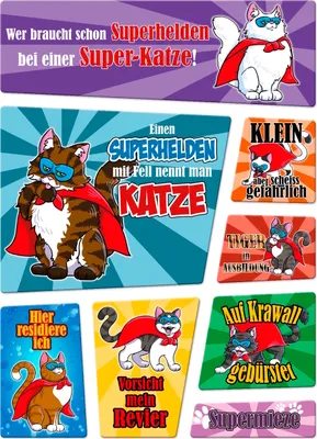 Produktbild von Superkatzen Kühlschrankmagnete im 8er-Set - Superhelden Katzen-Motiv
