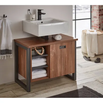 Produktbild von Badezimmer Waschbeckenunterschrank DALLAS-61 in Stirling Oak Nb. mit Absetzung in Matera anthrazit, B/H/T: ca. 81/62/40 cm