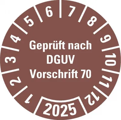 Produktbild von Dreifke® Aufkleber I Prüfplakette  n. DGUV Vorschrift 70, 2025, braun,...
