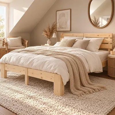 Produktbild von Homestyle4u Holzbett 140x200 mit Lattenrost Massives Kieferbett Natur Doppelbett