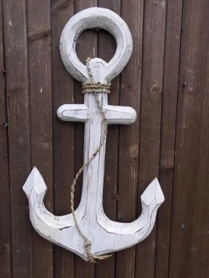 Produktbild von Mittelgroßer  Anker. Maritime Wand-Dekoration. Echtholz. Shabby-Weiß. 46 cm