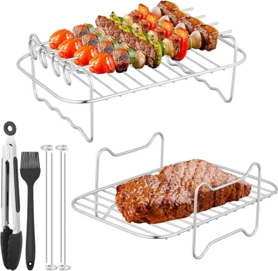 Produktbild von 2teiliges Luftfritteusen-Gestell, wiederverwendbares Doppel-Heißluftfritteusen Zubehör,Grillrost aus Edelstahl 304