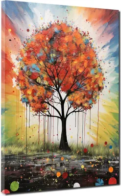 Produktbild von Abstrakt bunter Baum im Herbst Leinwandbild Wandbild Kunstdruck XL Wanddeko: 75x100x2cm