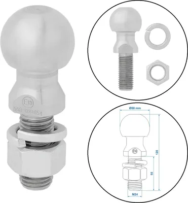 Produktbild von Kugelkopf Anhängerkupplung Ø50 mm Anhängerkugelkopf gerade M24 x 55mm Kugelkopf für Anhänger E13 R55 Max. 2000 kg StVO