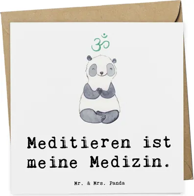 Produktbild von Mr. & Mrs. Panda Glückwunschkarte Panda Meditieren - Weiß - Geschenk, Meditationskurs, Meditation, faltkarte, anlasskarte, doppelkarte, Klappkarte, Grußkarte