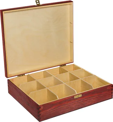 Obrázok produktu pre Creative Deco Drevená Červená Jrabička na čaj Prírodná Borovica | 29 x 25 x 7,5 cm | Krabička na čaj so 12 Priehradkami a Vekom | | Ideálna na Dekupáž, Dekorácie a Skladovanie čajových Vrecúšok