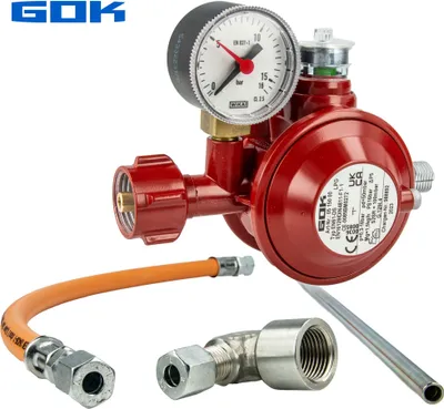 Produktbild von GOK Herdanschluss-Set BASIC mit Niederdruckregler Typ EN61-DS, 50mbar, Schlauch 400 mm
