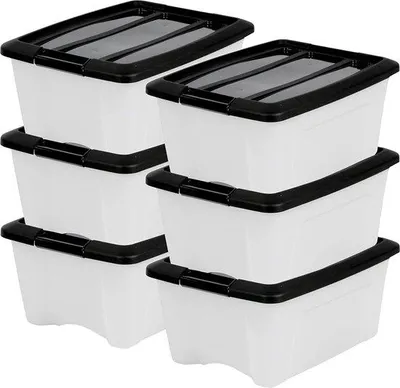 Imagen del producto de Caja de almacenamiento de plástico blanca, apilable, con tapa, sin BPA, de 15 litros y capacidad para 6 unidades, modelo NTB-15, con dimensiones de 39,5 x 29 x 18,5 cm