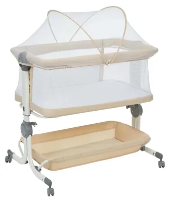 Immagine prodotto di Lettino per neonati - 3 funzioni: lettino aggiuntivo, recinto per bambini e lettino da gioco - Pieghevole - Con altezza regolabile - Include zanzariera - Con rotelle - Colore: kaki