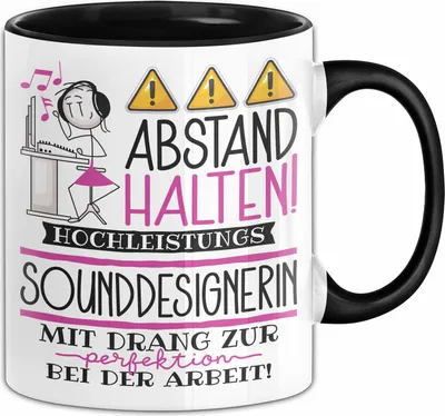 Produktbild von Sounddesignerin Tasse Geschenk Lustig Abstand Halten Hochleistungs-Sounddesignerin Mit Drang Zur Perfektion Bei Der Arbeit (Schwarz)