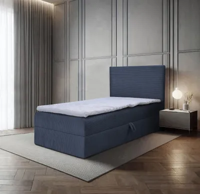 Produktbild von Bett, Boxspringbett, Continentalbett BERG POSO MINI mit Bonell Matratze, Einzelbett mit Container, H3 (100x200 cm, Dunkelblau - Poso 05, Topper T25)