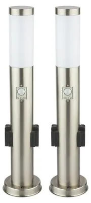 Produktbild von 2er Set Stehleuchte, silber, Bewegungsmelder, 2x Steckdose