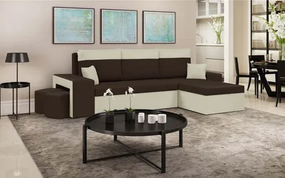 Produktbild von Ecksofa DAKOTA2 mit Schlaffunktion - Dunkelbraun/Creme