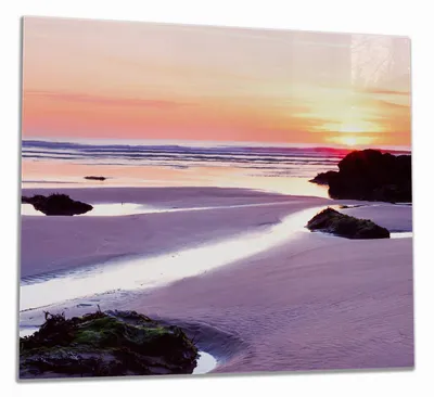 Produktbild von Wallario Herdabdeckplatte aus Glas, Größe 60 x 52 cm 1-teilig, Motiv Sonnenuntergang am einsamen Strand