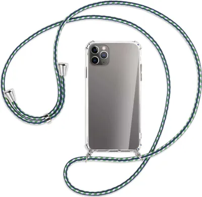 Produktbild von Handykette Backcover-Schutzhülle mit Band (Metall silberfarben) für Apple iPhone 11 Pro Max - grün/blau/weiß