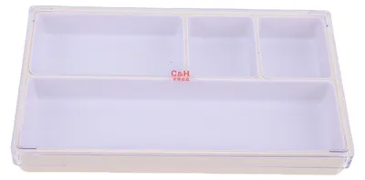 Productafbeelding van Opbergdoos voor horondeeltjes, met 4 compartimenten, plastic organizer voor horlogemakergereedschap, beige
