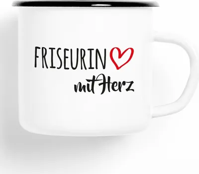 Produktbild von Huuraa Emaille Tasse Friseurin Geschenk Kaffeebecher Vintage 300ml Friseurin Präsent