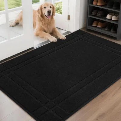 Image de Tapis de sol antidérapant, lavable, dimensions 80 x 120 cm, couleur noire, en polyester
