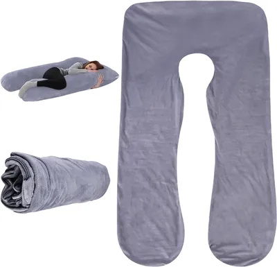 Produktbild von U-förmiger Kissenbezug für Schwangerschaftskissen: Abnehmbarer Bezug aus Baumwolle, geeignet für Stillkissen, maschinenwaschbar, 140 x 80 cm (Grau)