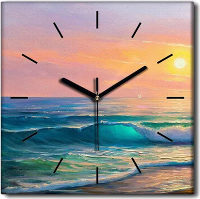 Produktbild von Coloray Uhr auf Leinwand 30x30 cm Wand Uhr Dekoration Wohnzimmer Segeltuch schwarze Hände -Sonnenaufgang