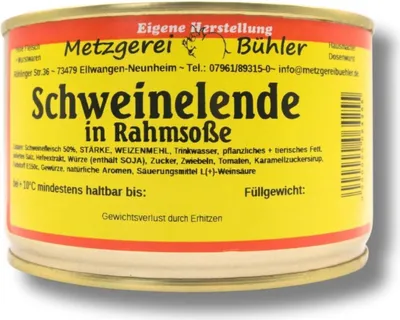 Produktbild von Schweinelende in Rahmsoße 400g lang haltbares Fertiggericht Lebensmittel in Fleisch Konserve mit deftiger Soße und Schweinefleisch