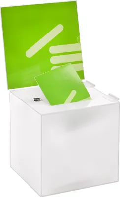 Produktbild von Losbox in 200x200x200mm mit Schloß und Topschild 210x210mm, aus opalem / blickdichtem Acrylglas - Zeigis® / Spendenbox / Aktionsbox / Gewinnspielbox / Opal / Milchglas /abschließbar