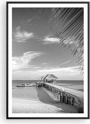 Produktbild von Gerahmtes Poster - Schwarzer Rahmen - Himmlisch Strand Monochrom - 70x100 cm - Wand Bild - Wanddeko - Wandbilder - Kunstposter - Wandposter - Bilderrahmen - Bilder - Kunstdruck - P2BPA70x100-4750