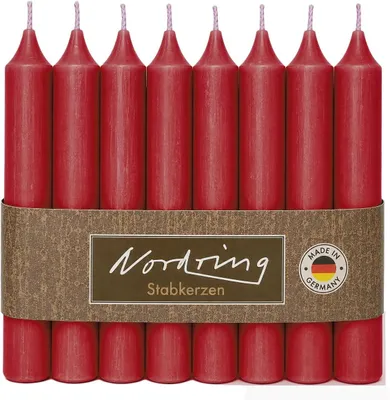 Productafbeelding van 8 staafkaarsen rustiek rood 2,2 x 18 cm hoog door geverfd RAL-gecertificeerd