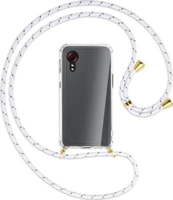 Produktbild von Handykette Backcover-Schutzhülle mit Band (Metall goldfarben) für Samsung Galaxy Xcover 5 (G525) - weiß/grau