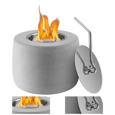 Produktbild von Bioethanol Tischkamin Hellgrau,Indoor und Outdoor, rauchfrei, Gussbeton, echte Flamme, Tischfeuer Set mit Zubehör,Tischfeuerstelle