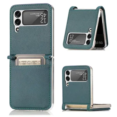 Productafbeelding van Beschermhoesje voor de Samsung Galaxy Z Flip 4 5G, telefoonhoesje met kaarthouder, TPU, kleur: groen